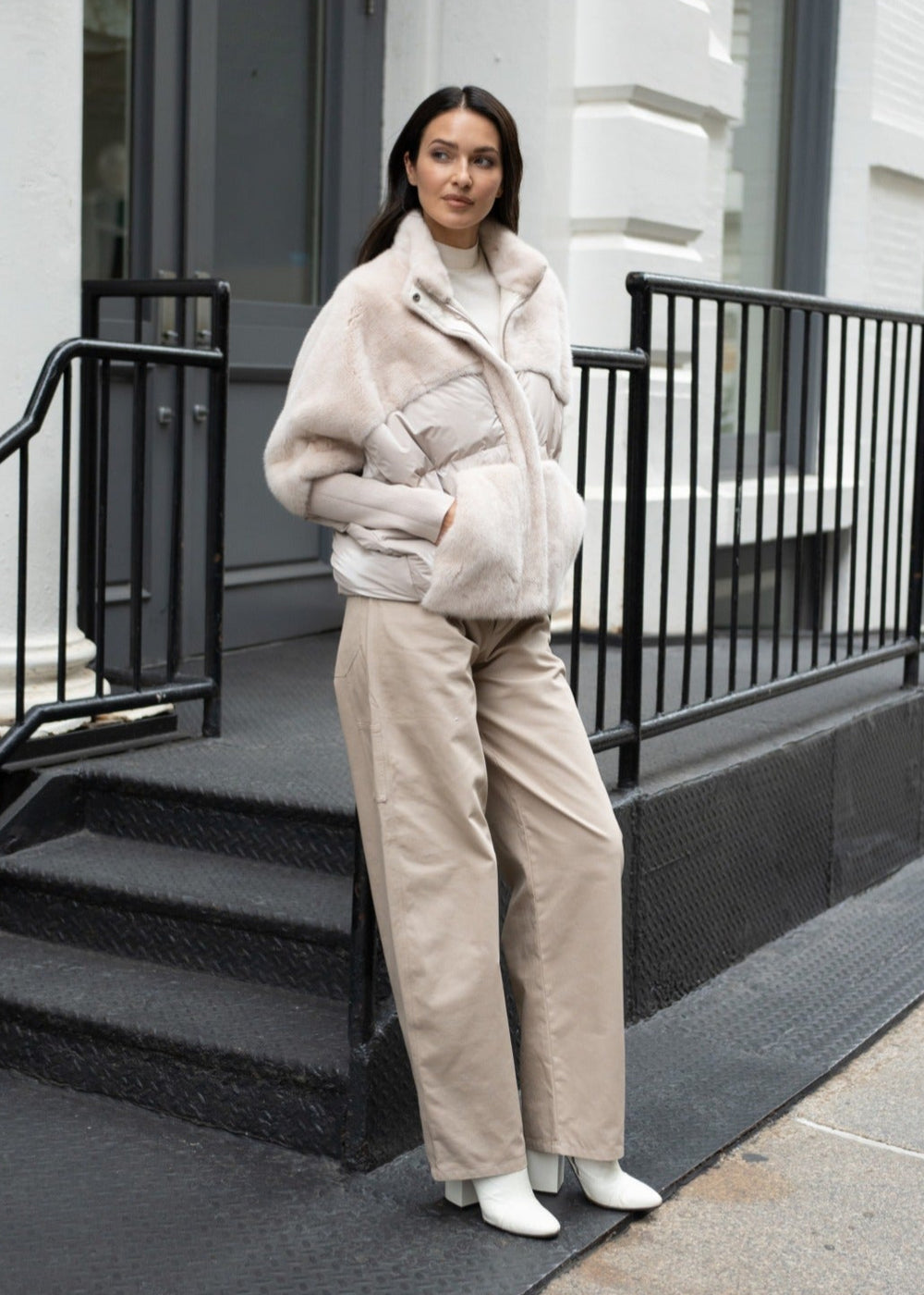 Diomi Mink Puffer Jacket in Cream available at Barbara Katz