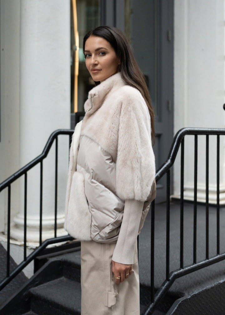 Diomi Mink Puffer Jacket in Cream available at Barbara Katz