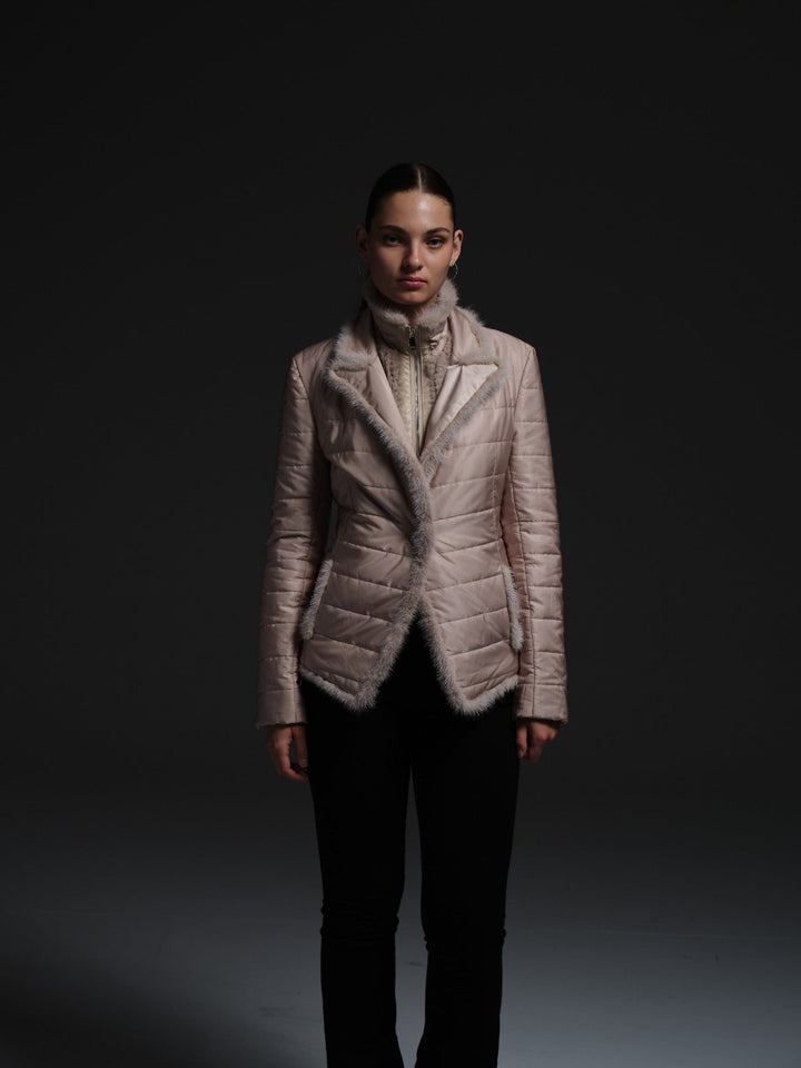 Quilted Jacket with Mink in Beige