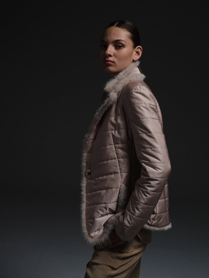 Quilted Jacket with Mink in Beige