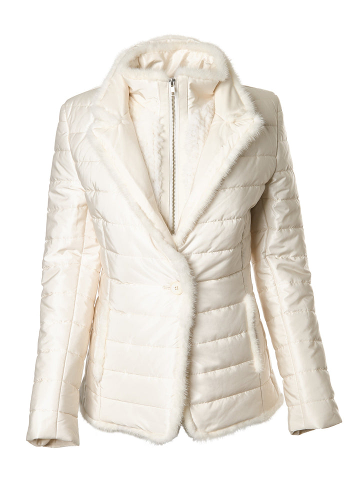 Quilted Nylon Mink Jacket In Ivory