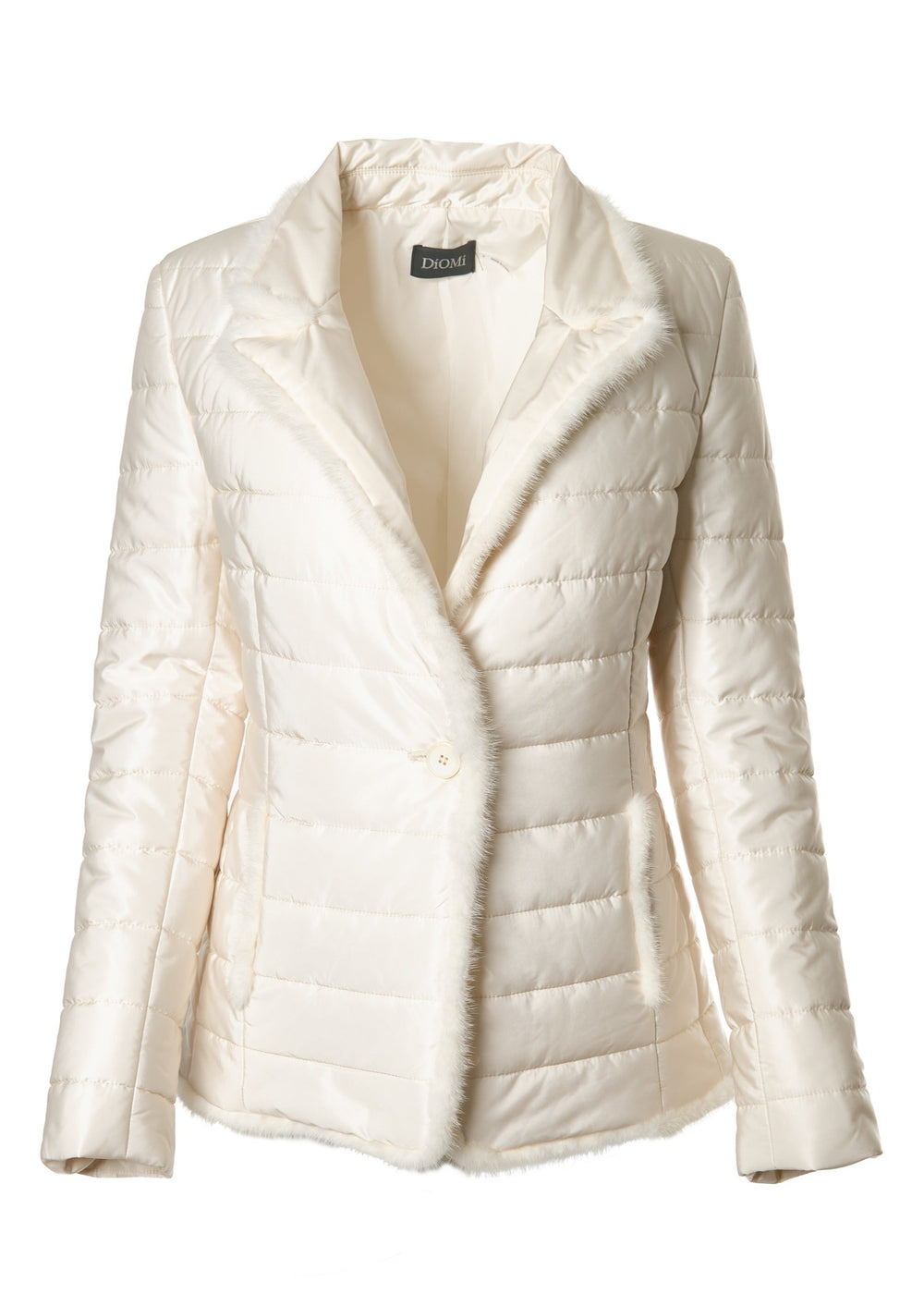 Diomi Nylon Jacket With Detachable Mink Bodice in Off White available at Barbara Katz