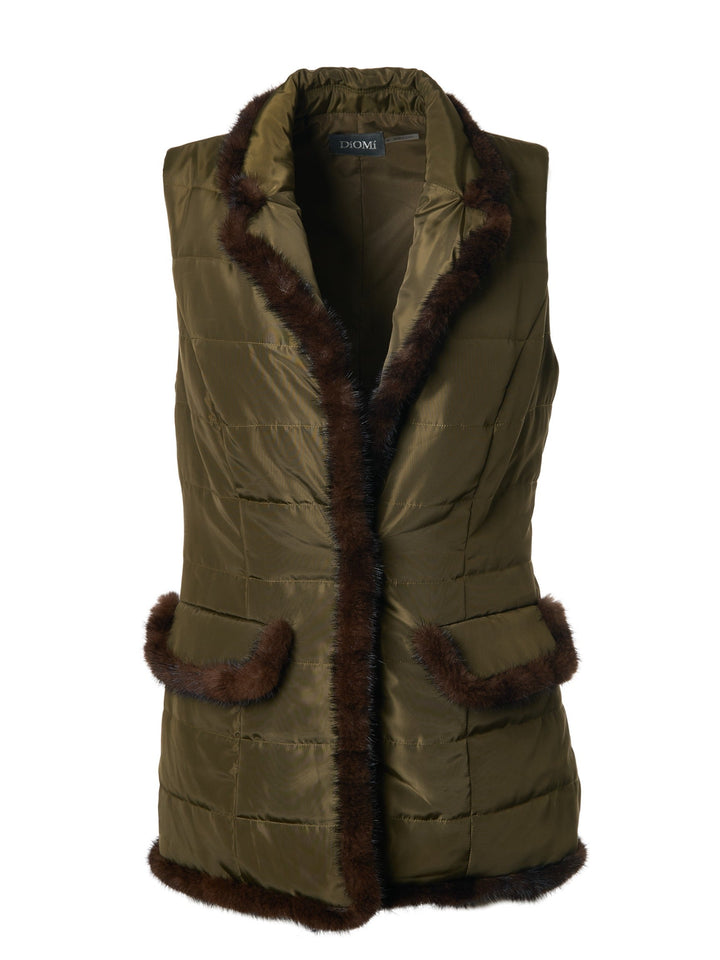 Diomi Mink Nylon Vest in Army Green available at Barbara Katz