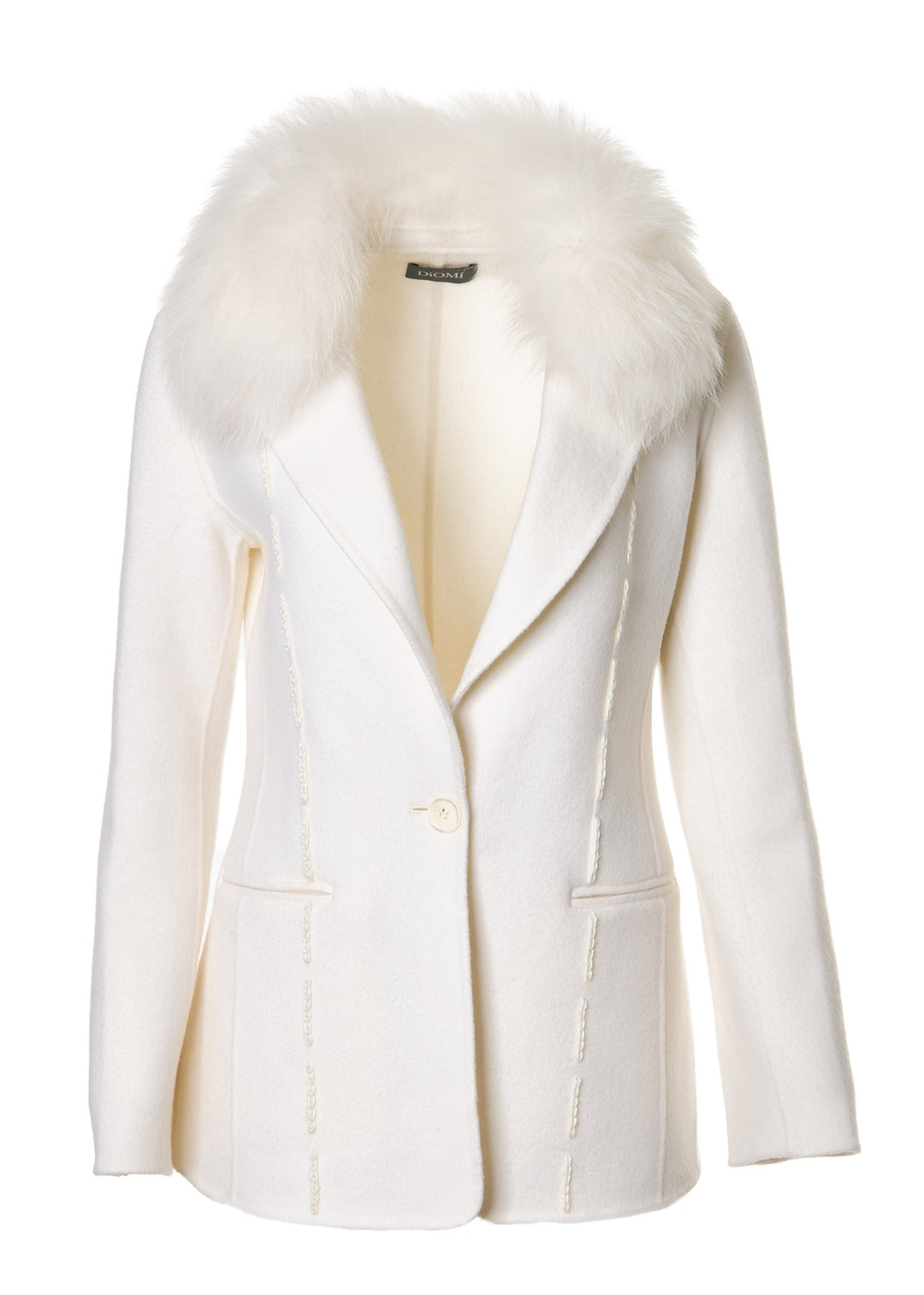 Diomi Double Face Wool Blazer With Fox Collar in Ivory available at Barbara Katz