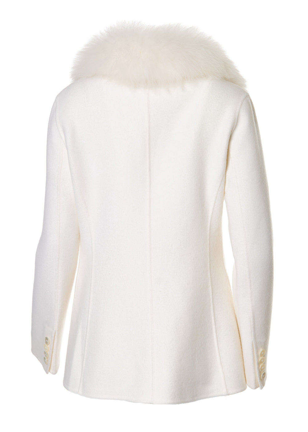 Diomi Double Face Wool Blazer With Fox Collar in Ivory available at Barbara Katz