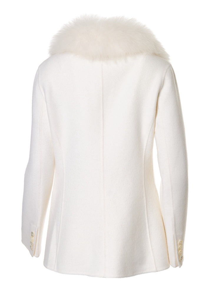 Diomi Double Face Wool Blazer With Fox Collar in Ivory available at Barbara Katz