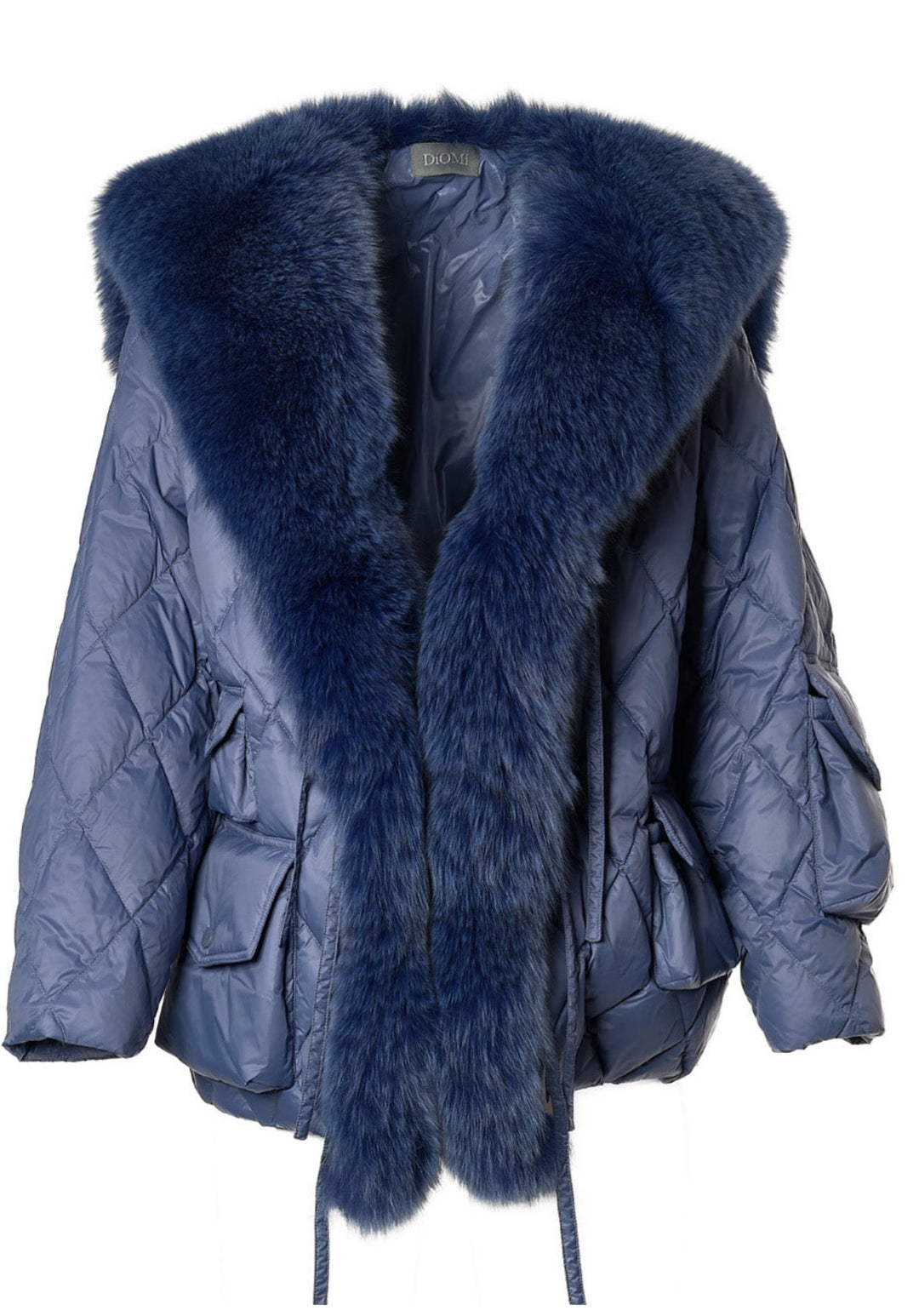 Nylon Sailor Coat with Fox Fur in Marine