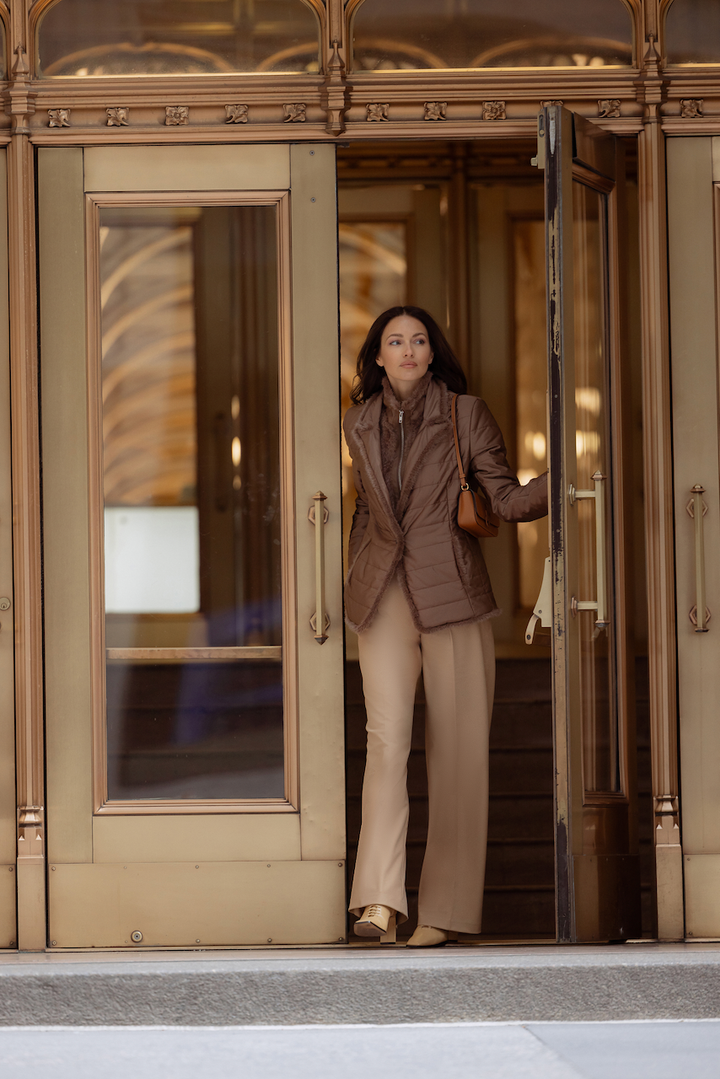 Quilted Jacket with Mink in Mocca