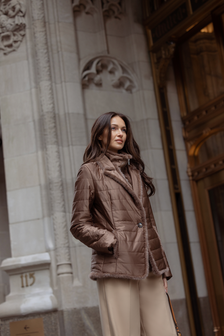 Quilted Jacket with Mink in Mocca
