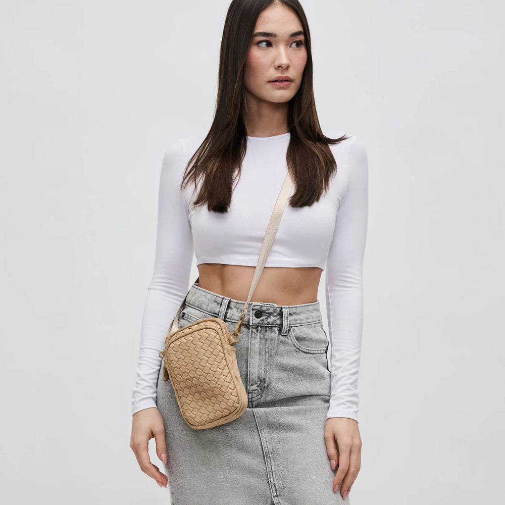Sol and Selene Divide & Conquer Woven Crossbody Bag in Nude available at Barbara Katz
