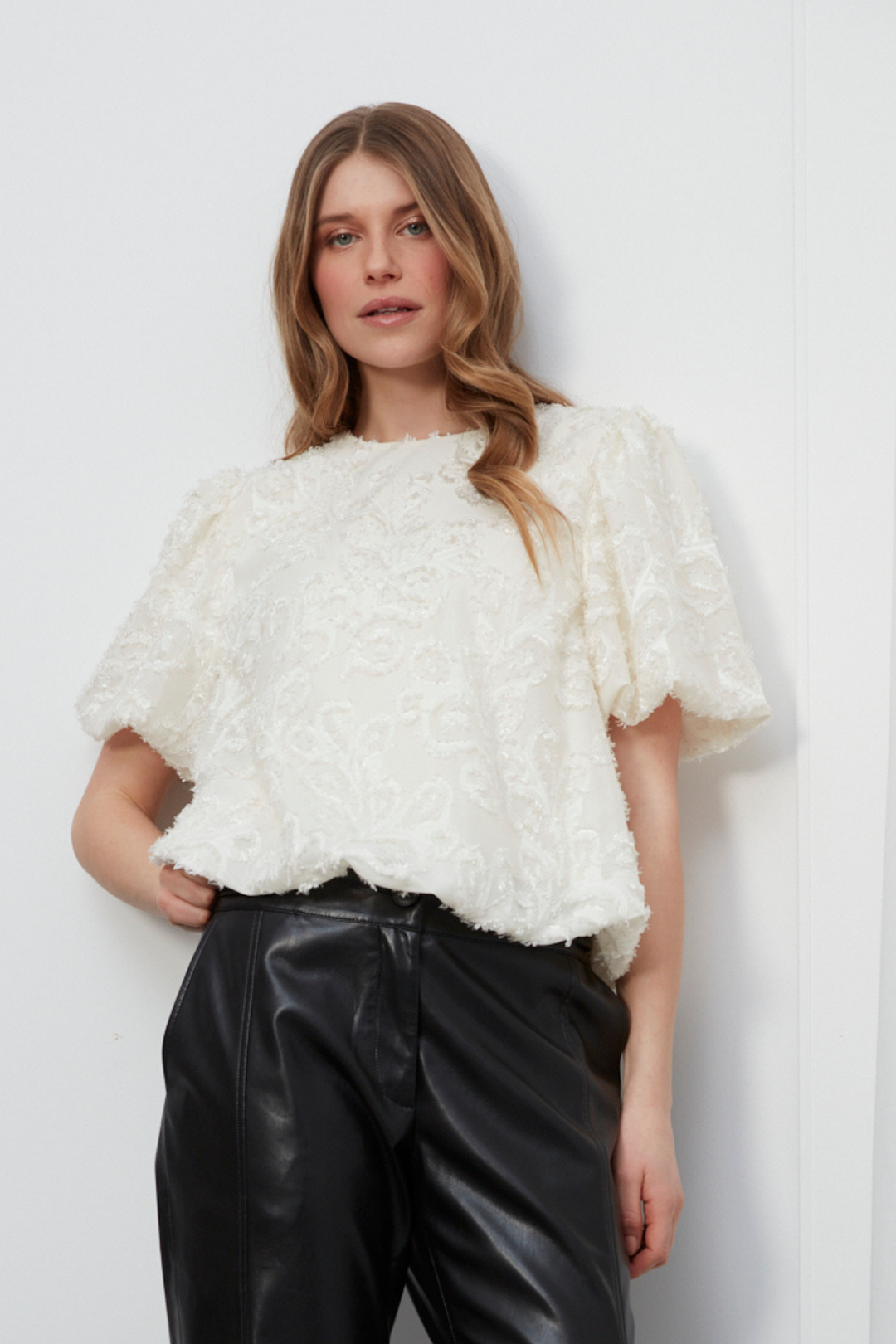 Adroit Atelier Dixie Balloon-Sleeve Blouse in White available at Barbara Katz