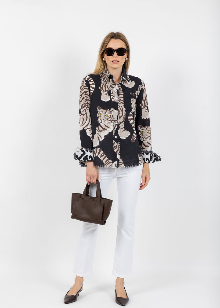 Dizzy-Lizzie Cape Cod Frayed Shirt in Big Cats Black available at Barbara Katz