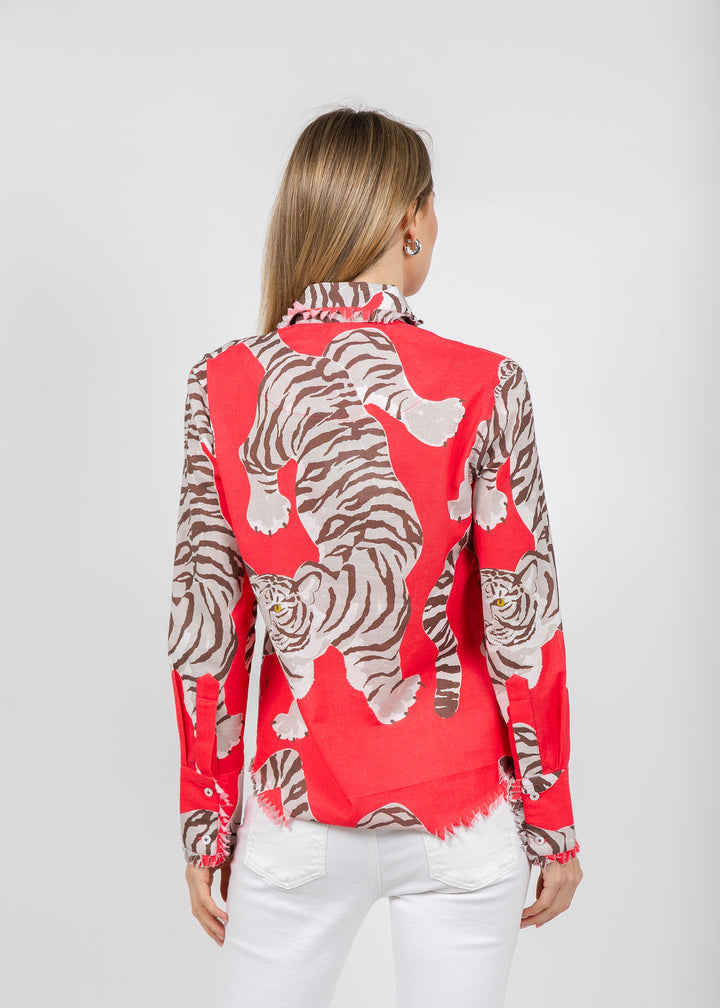 Dizzy-Lizzie Cape Cod Frayed Shirt in Big Cats Red available at Barbara Katz