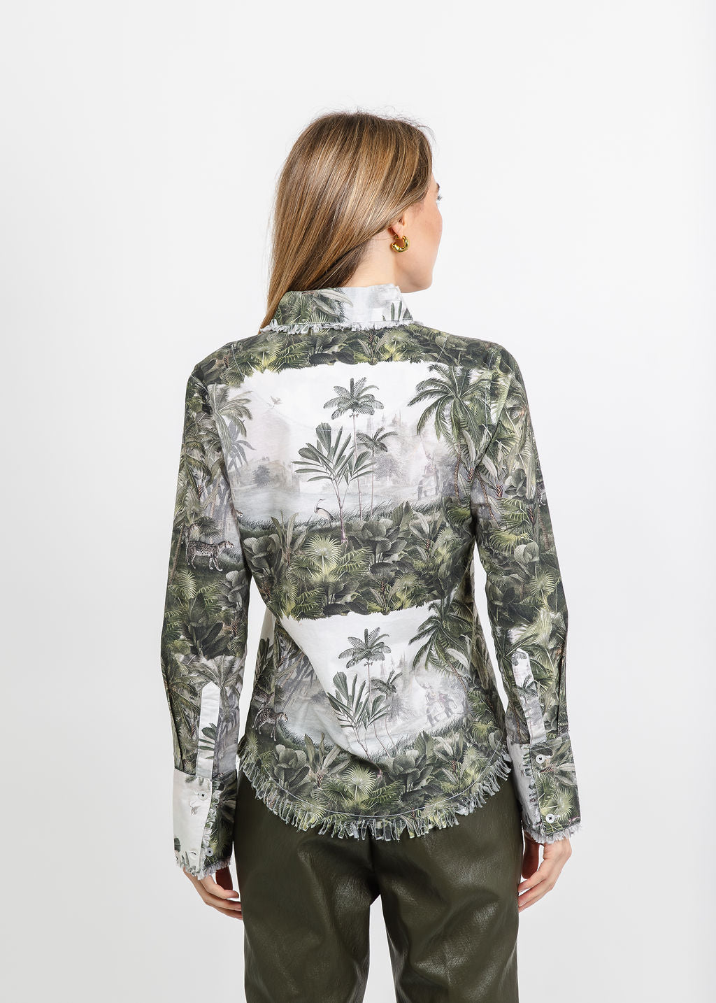 Dizzy-Lizzie Cape Cod Frayed Shirt in Safari Toile Print available at Barbara Katz