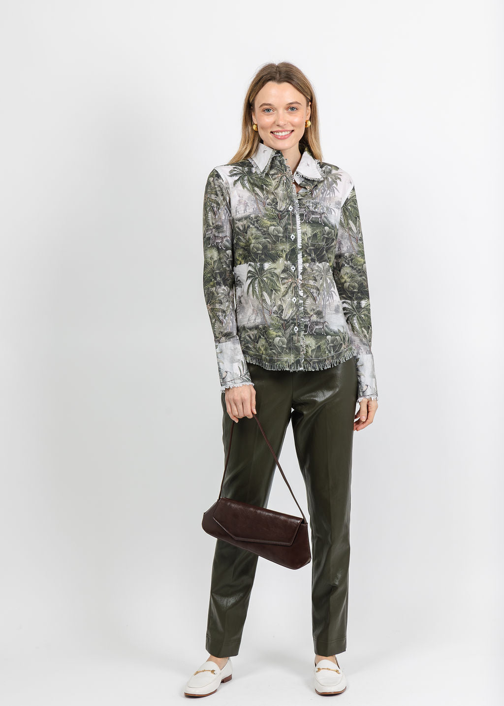 Dizzy-Lizzie Cape Cod Frayed Shirt in Safari Toile Print available at Barbara Katz