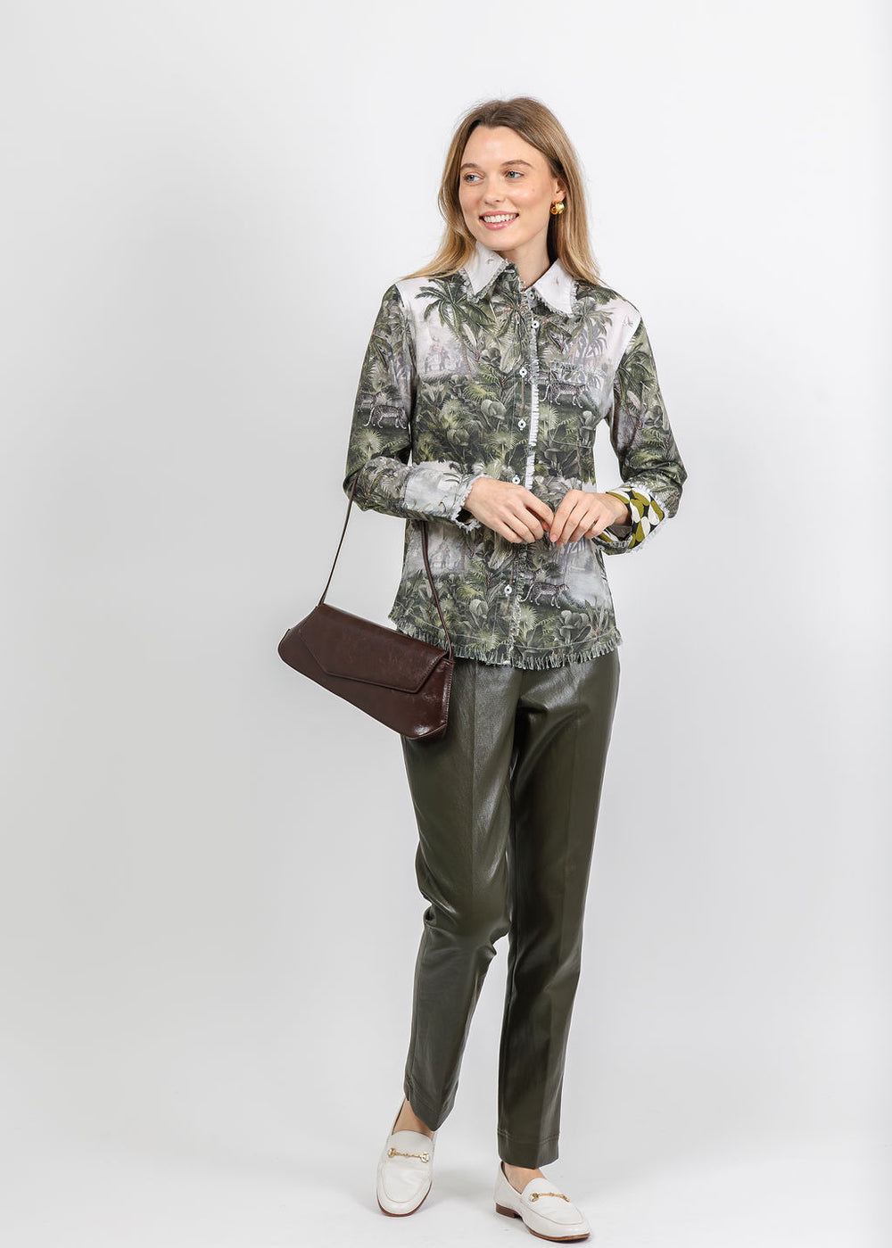 Dizzy-Lizzie Cape Cod Frayed Shirt in Safari Toile Print available at Barbara Katz