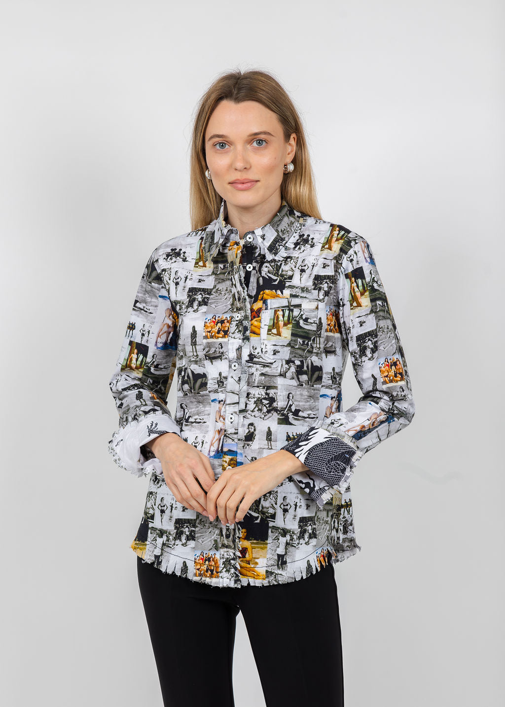 Dizzy-Lizzie Cape Cod Frayed Shirt in Sunbathers available at Barbara Katz