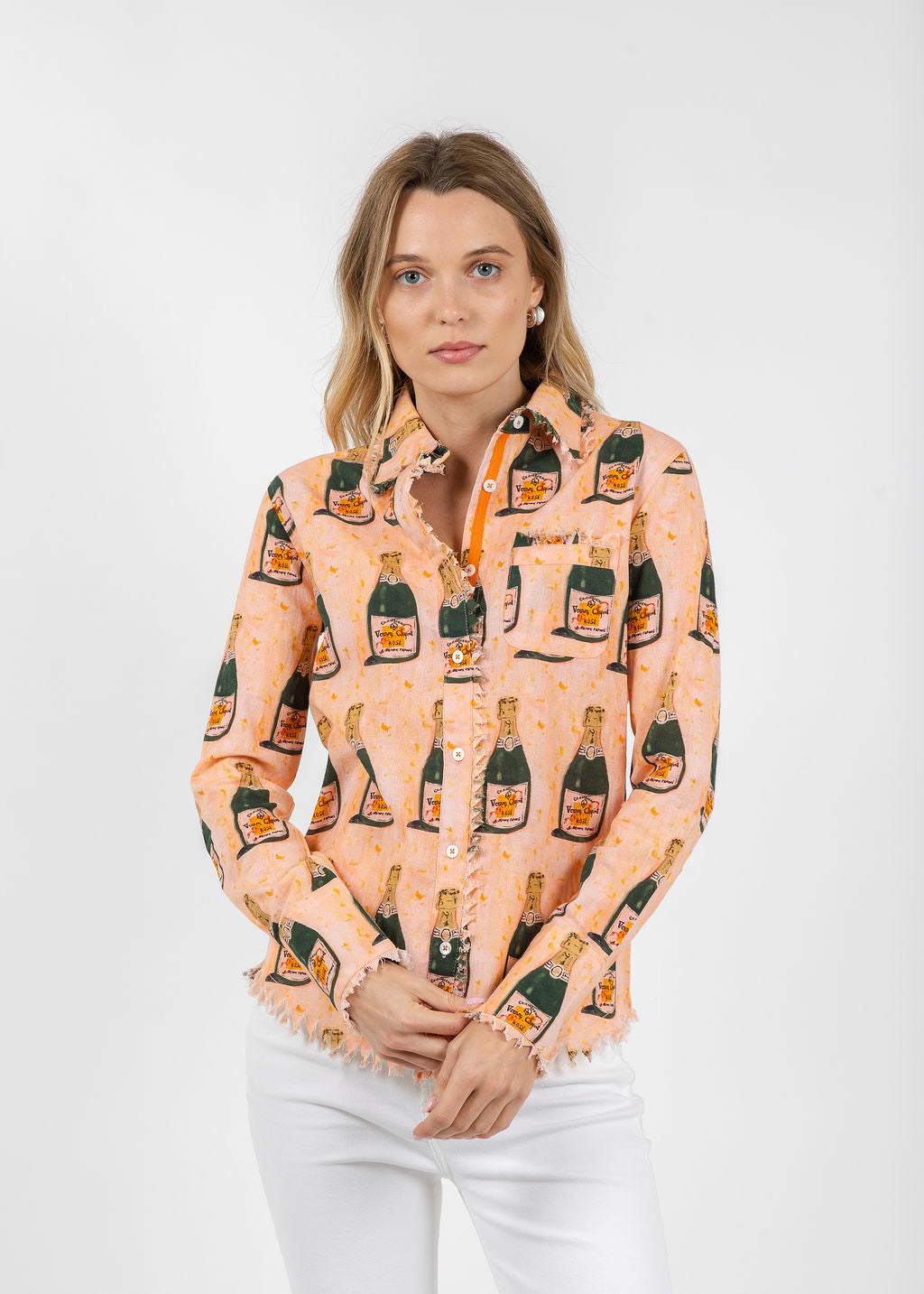 Dizzy-Lizzie Cape Cod Frayed Shirt in Champagne Print available at Barbara Katz