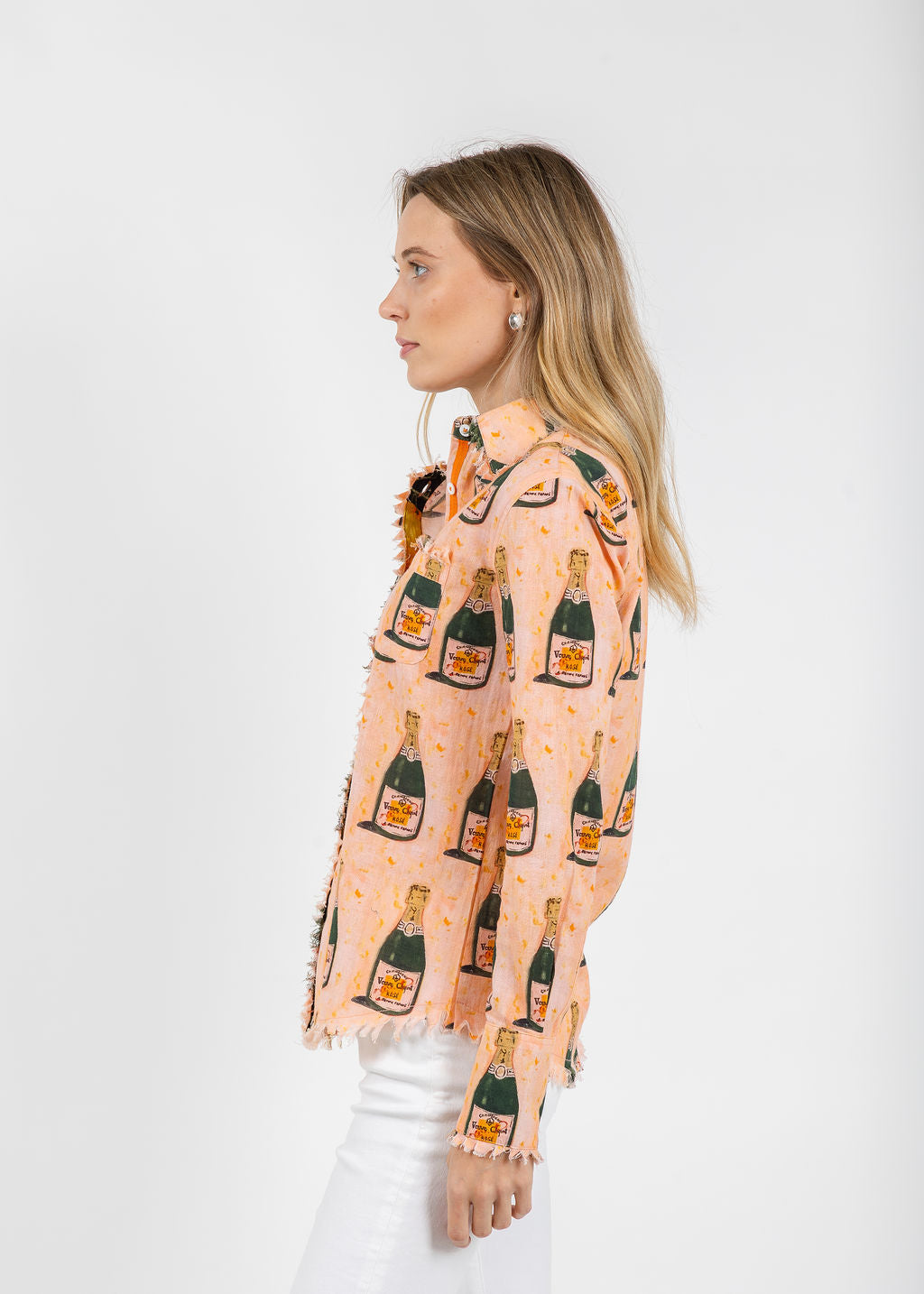 Dizzy-Lizzie Cape Cod Frayed Shirt in Champagne Print available at Barbara Katz