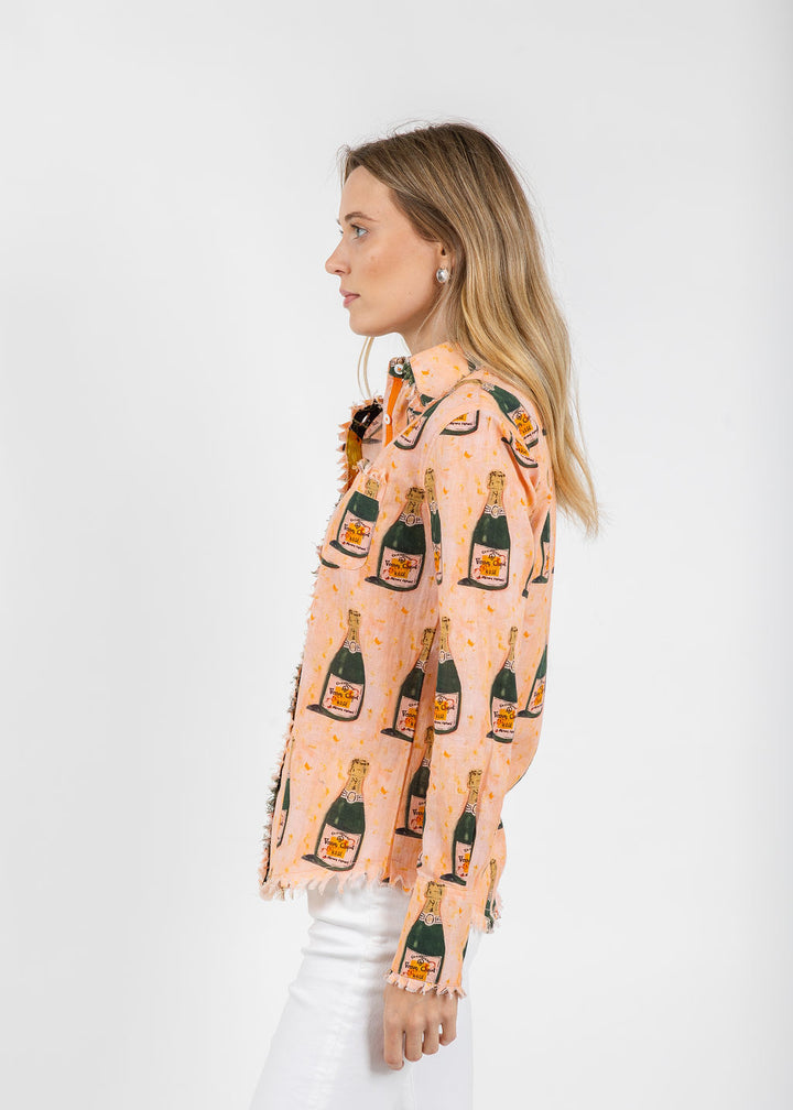 Dizzy-Lizzie Cape Cod Frayed Shirt in Champagne Print available at Barbara Katz
