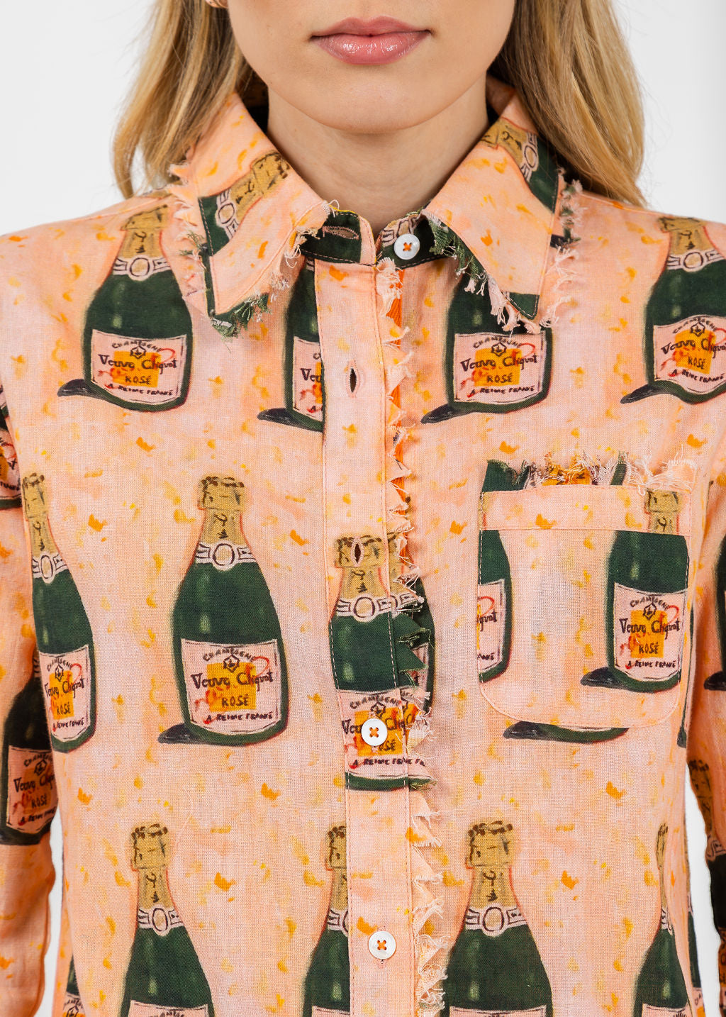 Dizzy-Lizzie Cape Cod Frayed Shirt in Champagne Print available at Barbara Katz