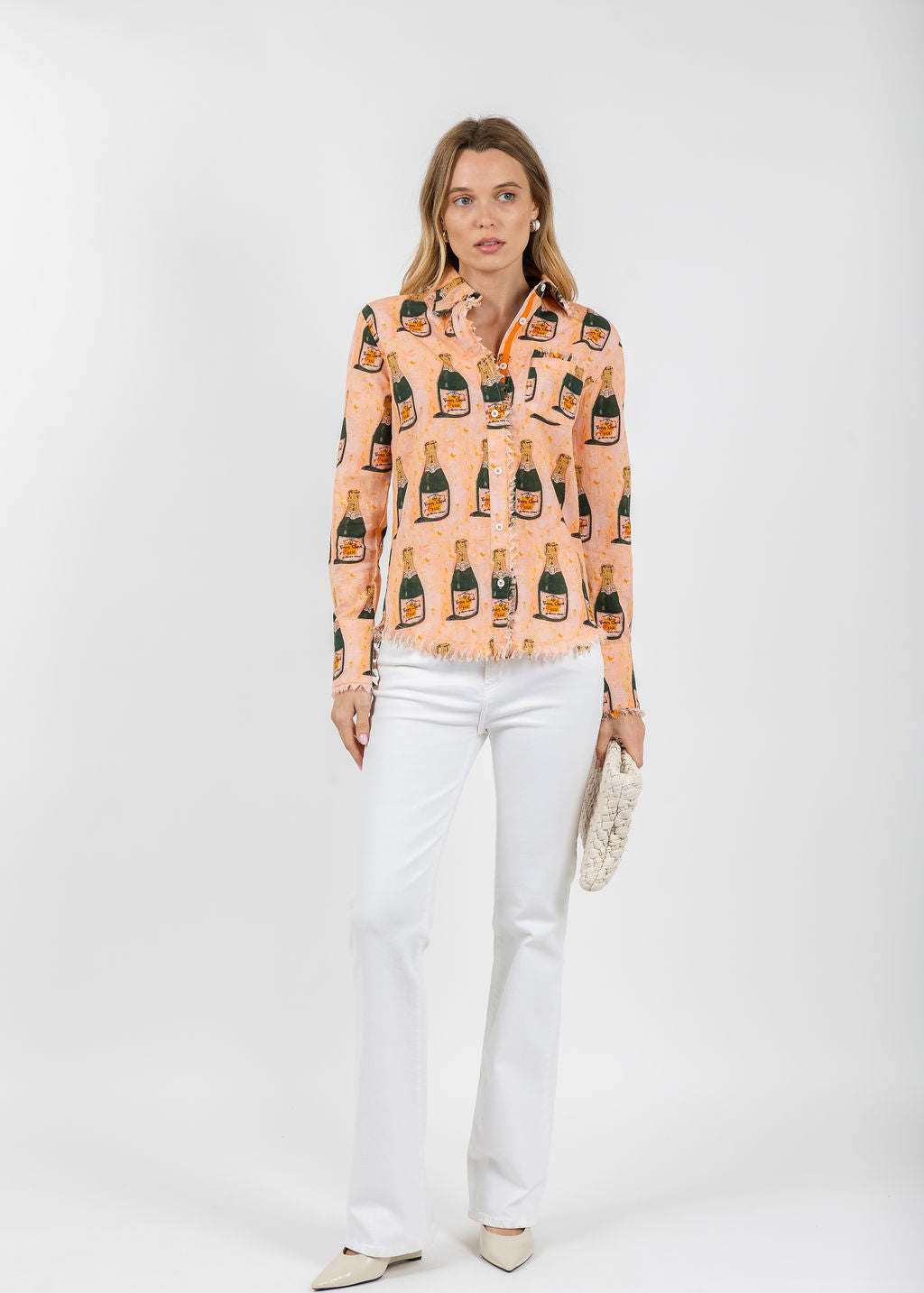 Dizzy-Lizzie Cape Cod Frayed Shirt in Champagne Print available at Barbara Katz