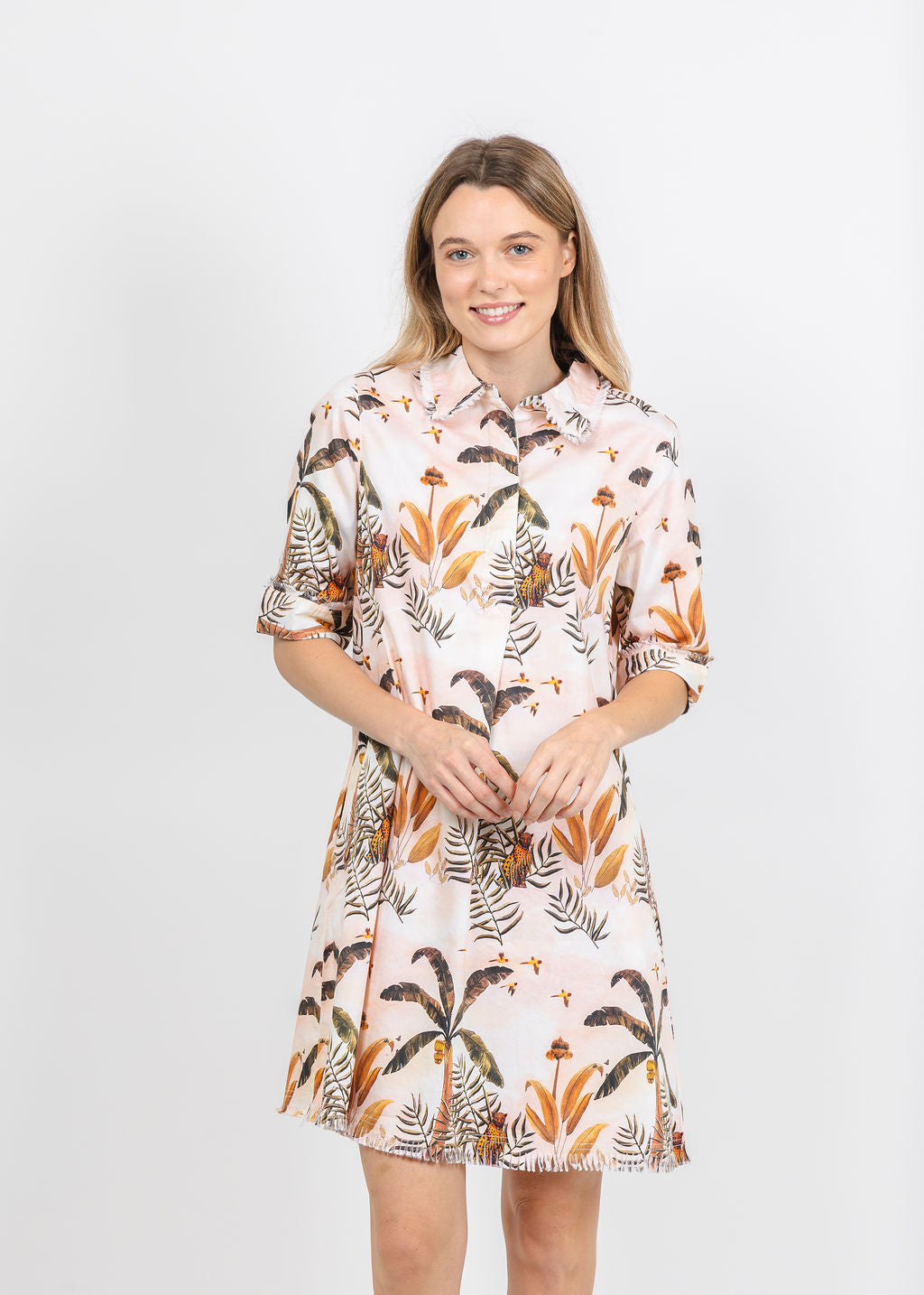 Dizzy-Lizzie Chatham Dress in Ivory Safari Print available at Barbara Katz