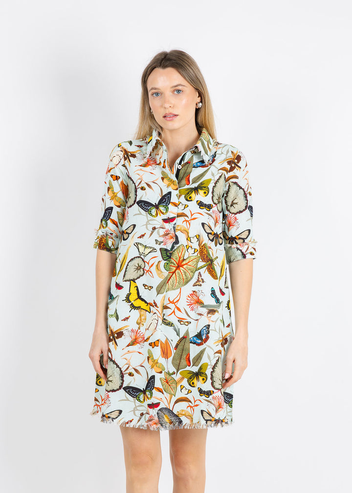 Dizzy-Lizzie Chatham Dress in Turquoise Ground Botanical Print available at Barbara Katz
