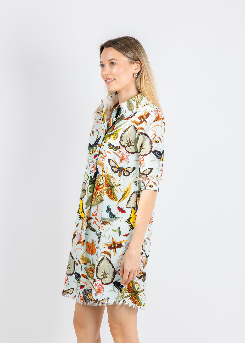 Dizzy-Lizzie Chatham Dress in Turquoise Ground Botanical Print available at Barbara Katz