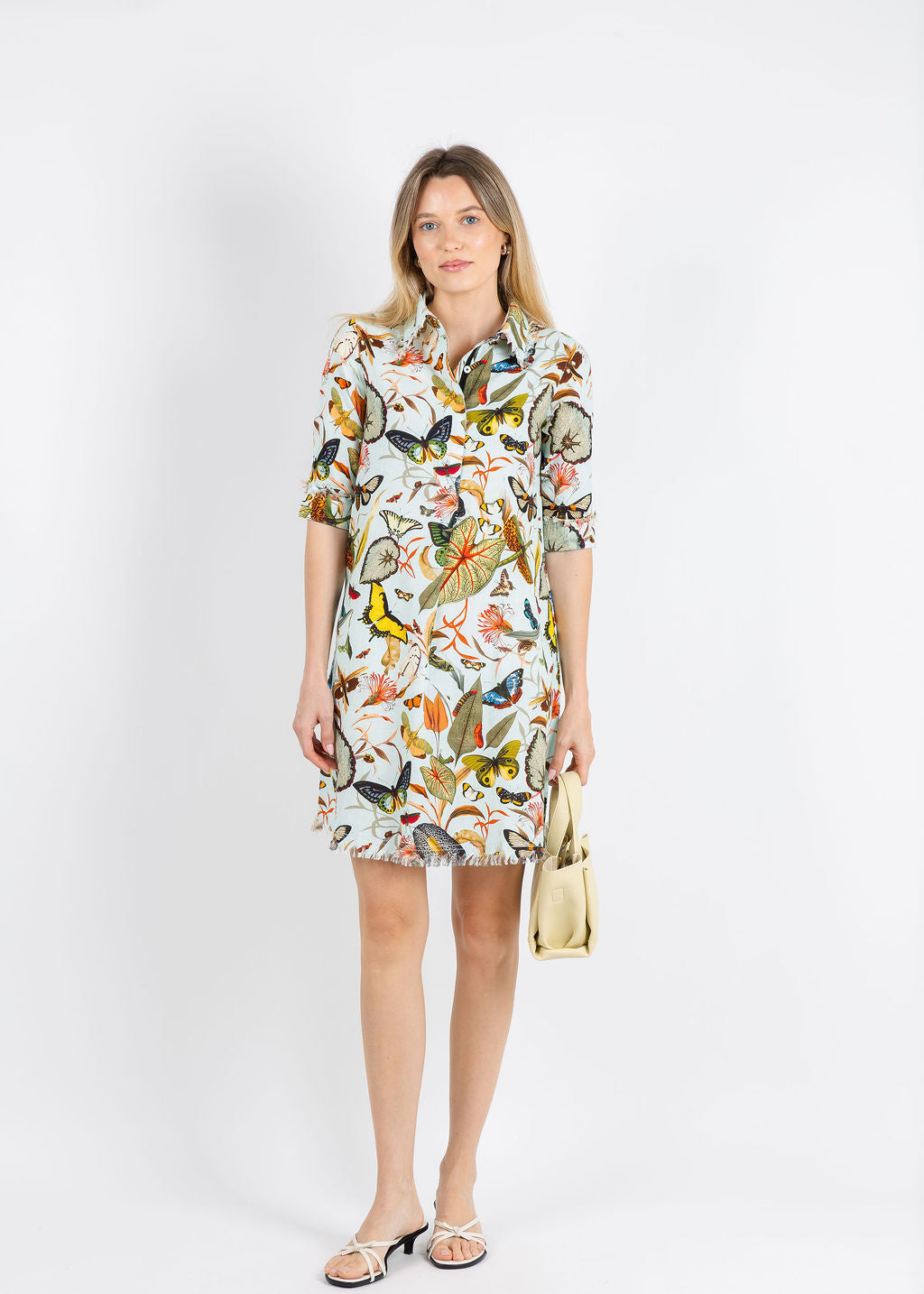 Dizzy-Lizzie Chatham Dress in Turquoise Ground Botanical Print available at Barbara Katz