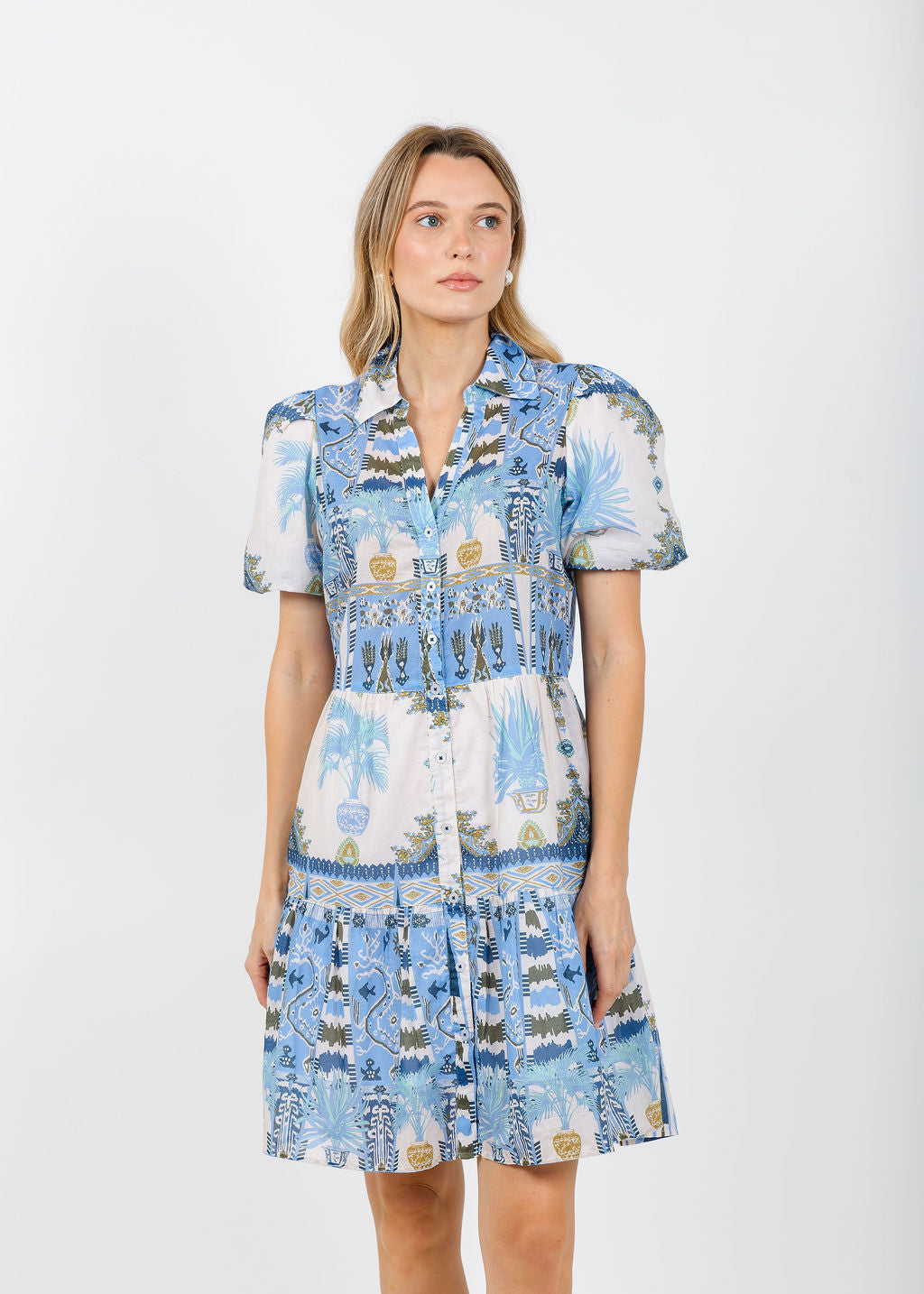 Dizzy-Lizzie Montauk Dress in Blue Ikat Print available at Barbara Katz