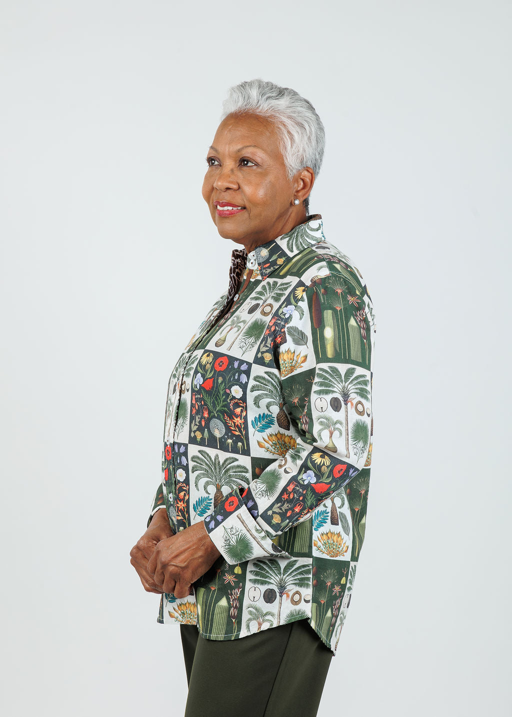 Dizzy-Lizzie Rome Shirt - Patchwork Botanical Print available at Barbara Katz