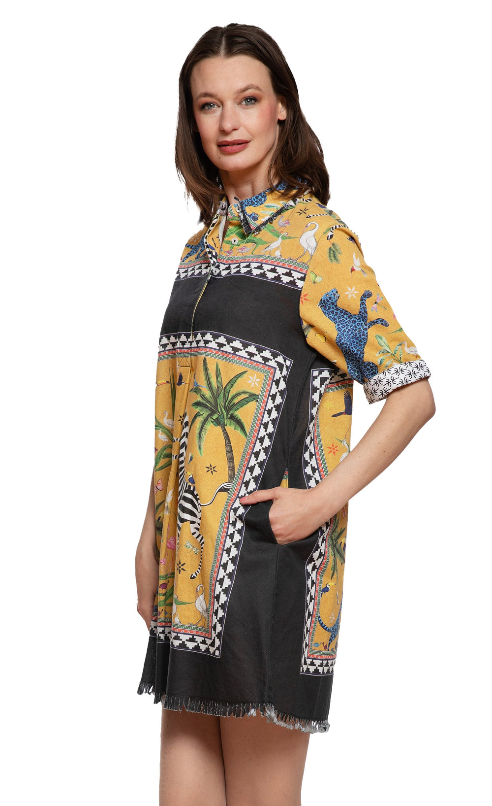 Dizzy-Lizzie Chatham Dress - Mustard Animal available at Barbara Katz