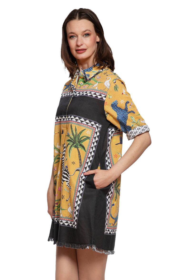 Dizzy-Lizzie Chatham Dress - Mustard Animal available at Barbara Katz