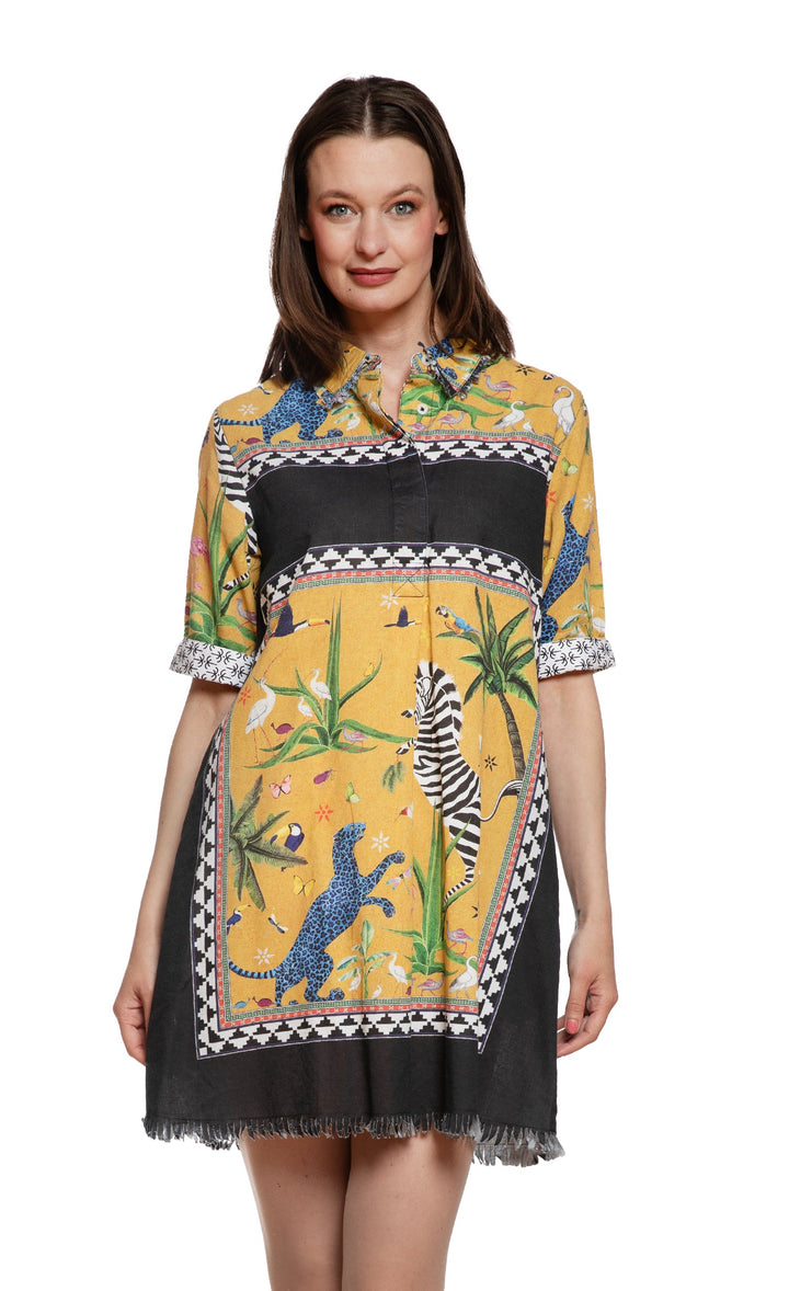Dizzy-Lizzie Chatham Dress - Mustard Animal available at Barbara Katz