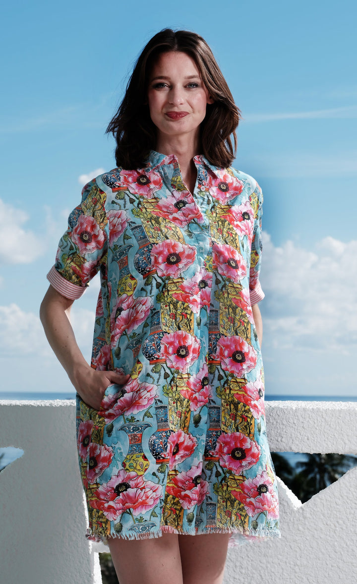 Dizzy-Lizzie Chatham Dress - Poppies with Chinoiserie available at Barbara Katz