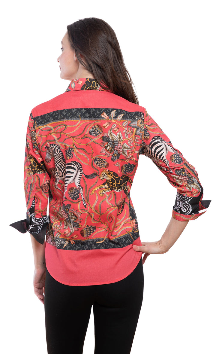 Dizzy-Lizzie Rome 3/4 Sleeve Shirt - Red Zebra available at Barbara Katz