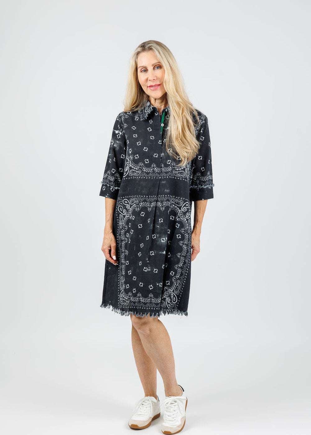 Dizzy-Lizzie Chatham Dress in Black Bandana Print available at Barbara Katz