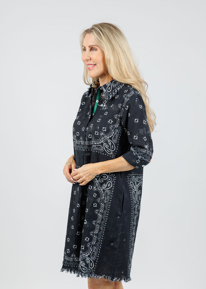 Dizzy-Lizzie Chatham Dress in Black Bandana Print available at Barbara Katz