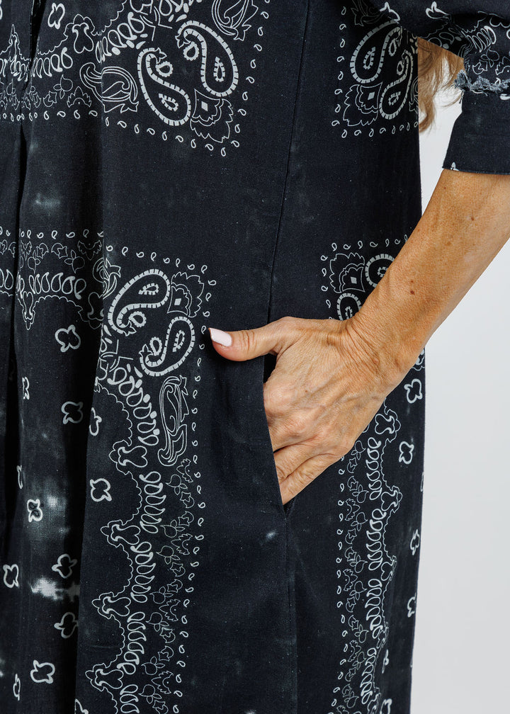 Dizzy-Lizzie Chatham Dress in Black Bandana Print available at Barbara Katz