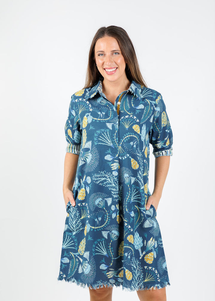 Dizzy-Lizzie Chatham Dress in Blue Underwater Print available at Barbara Katz