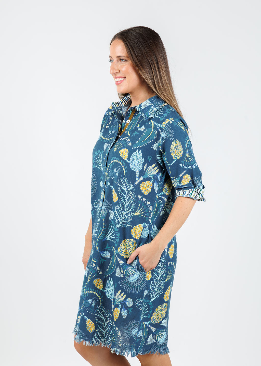 Dizzy-Lizzie Chatham Dress in Blue Underwater Print available at Barbara Katz