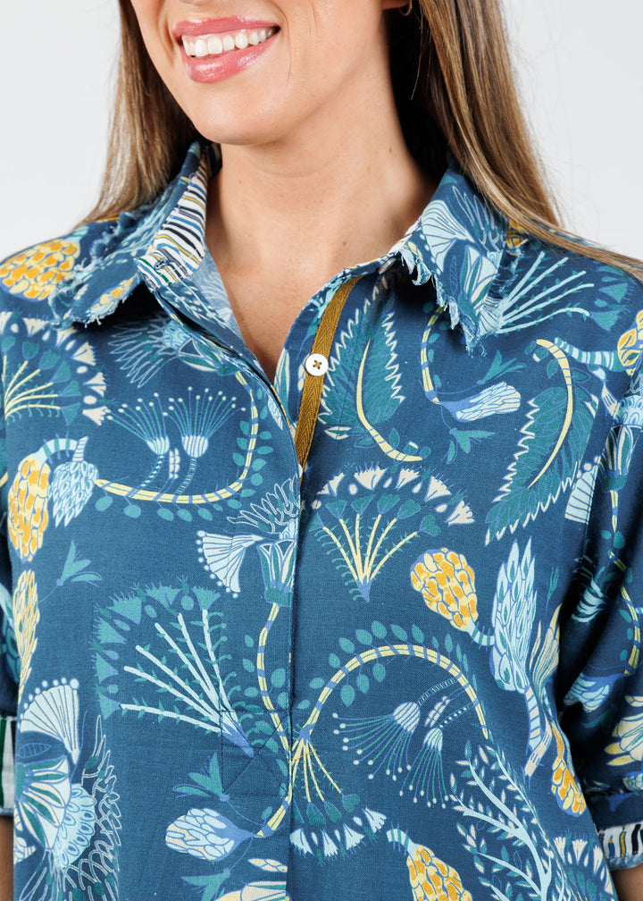 Dizzy-Lizzie Chatham Dress in Blue Underwater Print available at Barbara Katz