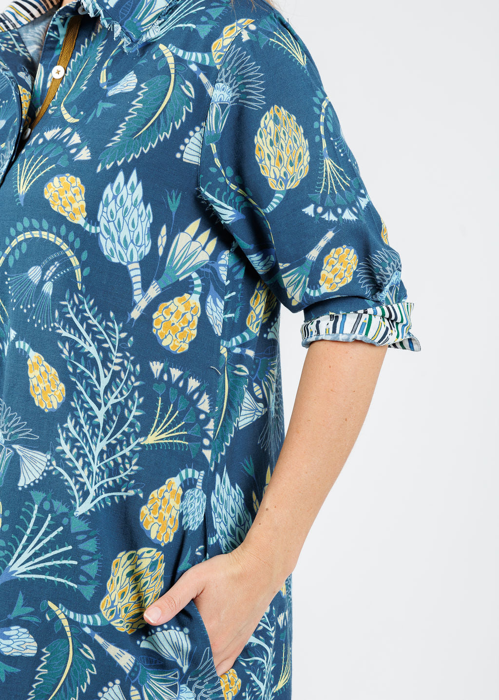 Dizzy-Lizzie Chatham Dress in Blue Underwater Print available at Barbara Katz