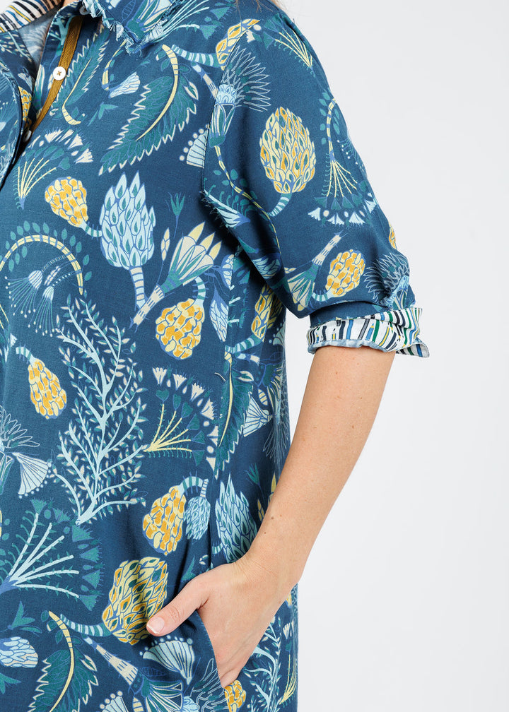 Dizzy-Lizzie Chatham Dress in Blue Underwater Print available at Barbara Katz