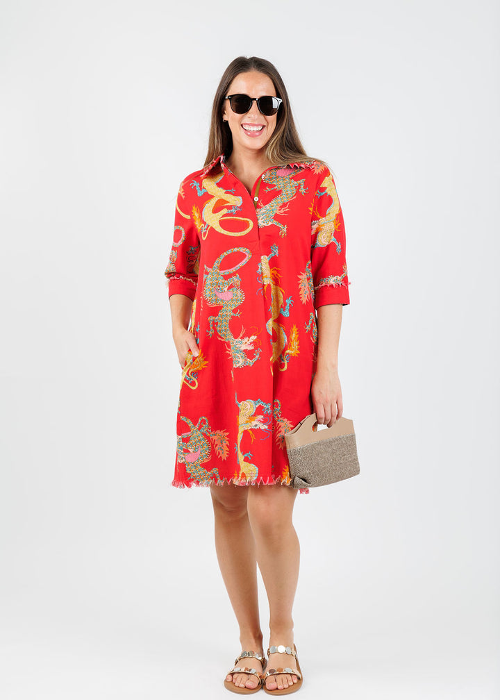Dizzy-Lizzie Chatham Dress in Red Dragon Print available at Barbara Katz 