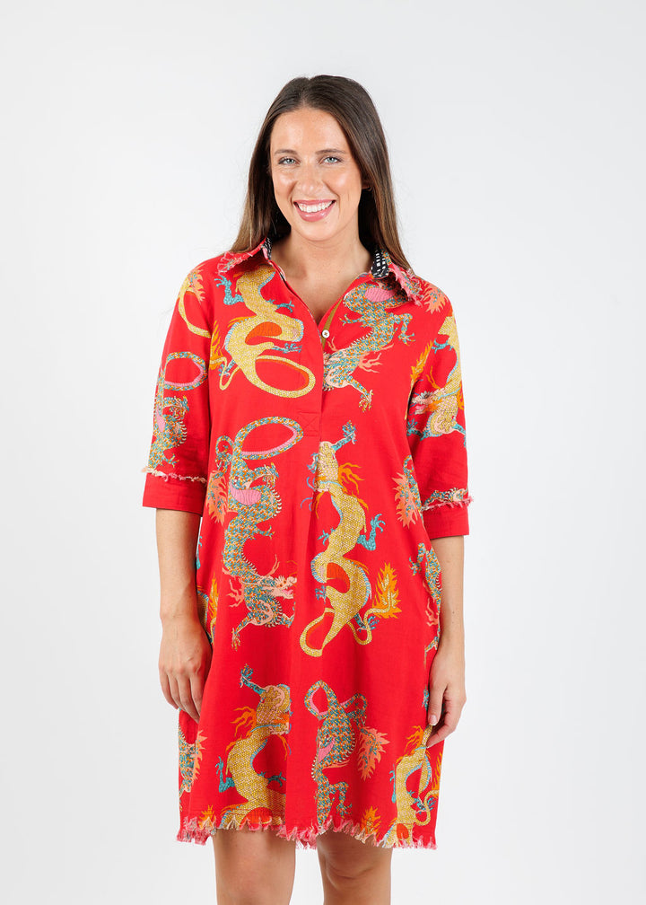 Dizzy-Lizzie Chatham Dress in Red Dragon Print available at Barbara Katz 