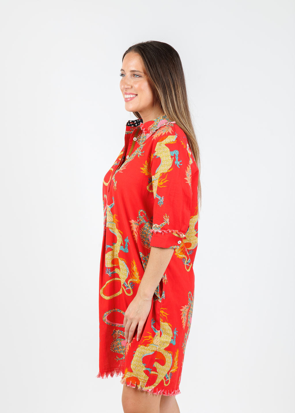Dizzy-Lizzie Chatham Dress in Red Dragon Print available at Barbara Katz 