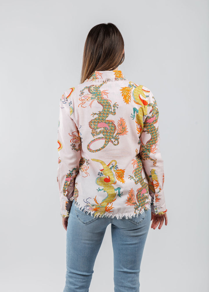 Dizzy-Lizzie Cape Cod Frayed Shirt in Pink Dragon available at Barbara Katz
