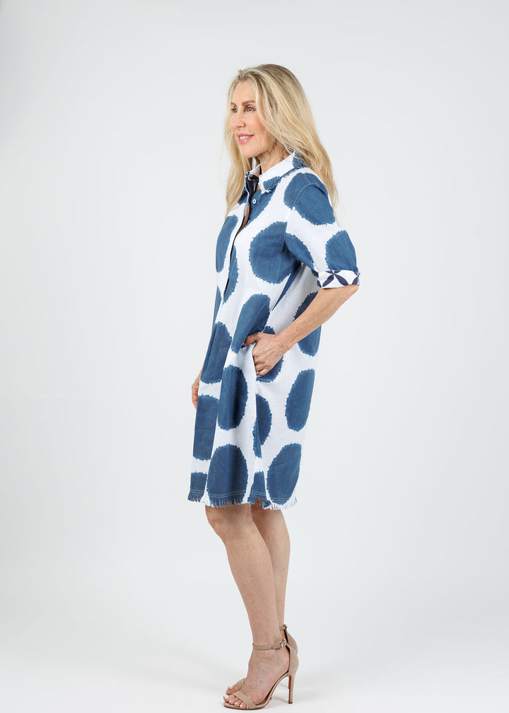 Dizzy-Lizzie Chatham Dress in Big Navy Dot Print available at Barbara Katz